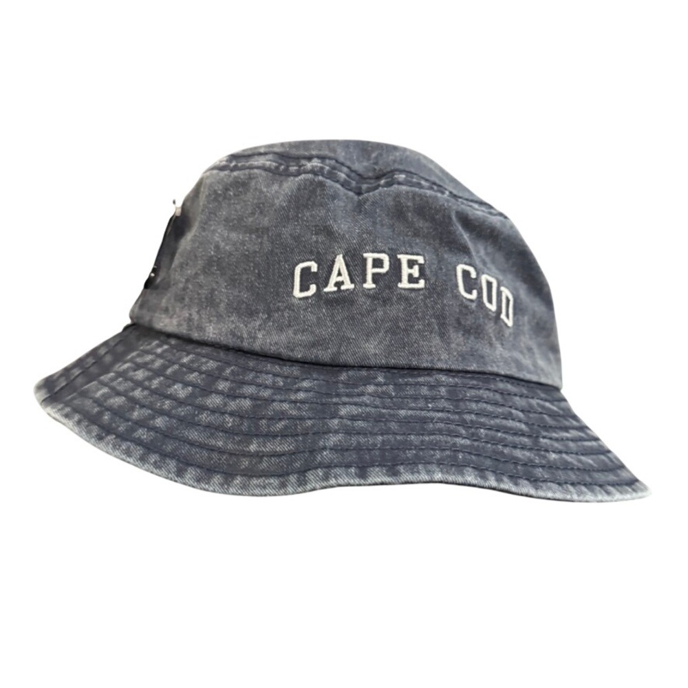 NWT Cape Cod Bucket Hat Navy Blue Acid Wash Cotton Sun Hat with Chin Strap OSFM